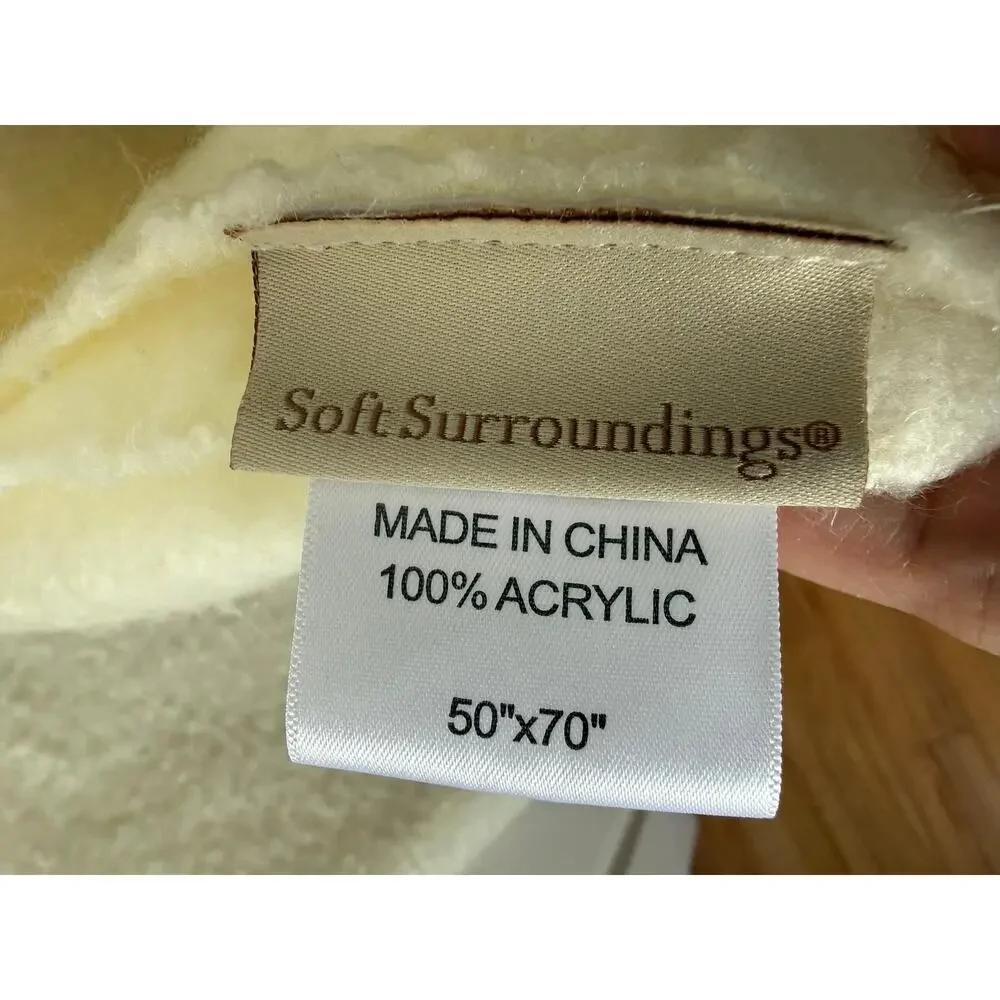 Soft Surroundings Ivory Bouclé Fringe Throw Blanket 50x70 Cozy Cottage Home